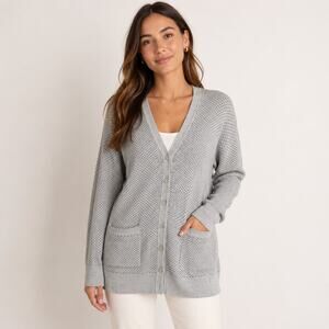 Gray Dot Cardigan Sweater Small V Neck Button Pockets Slouchy Astronomy Astrneme